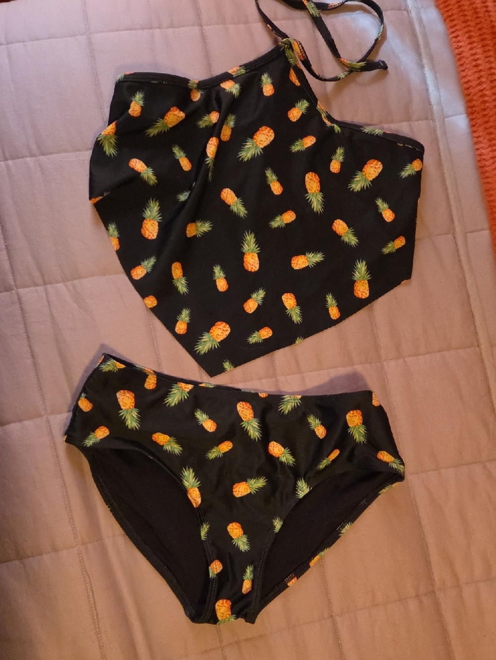 Old Navy Black Pineapple Print Girls Two-Piece Swim Set